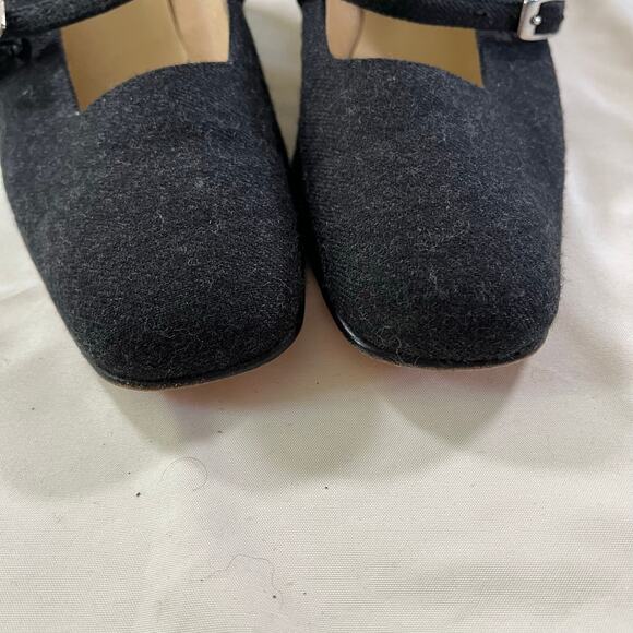 Vtg Gray Fabric Mary Jane Square Toe Block Heel Sz 7 Italian Leather Sole - Picture 5 of 7